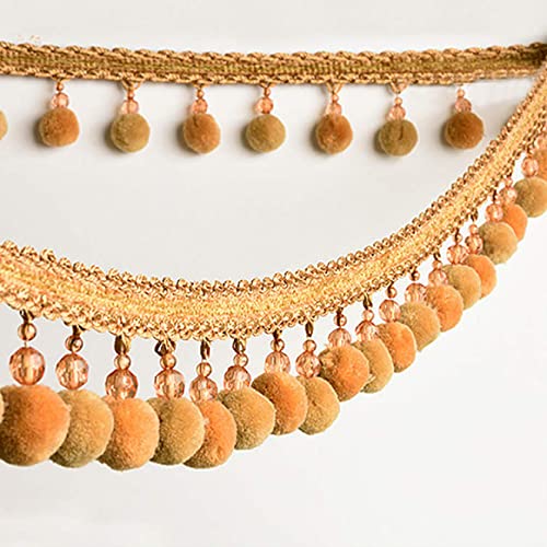 NIHUJALE Fransenbesatz, geflochtene Hängeperlen, 3 Meter Vorhang Borte Perlen Anhänger Zopf Quaste Ball Fringe DIY Nähen Handwerk Tisch Lampenschirme Dekorative(Light Coffee) von NIHUJALE