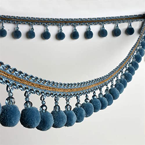 NIHUJALE Fransenbesatz, geflochtene Hängeperlen, 3 Meter Vorhang Borte Perlen Anhänger Zopf Quaste Ball Fringe DIY Nähen Handwerk Tisch Lampenschirme Dekorative(Peacock Blue) von NIHUJALE