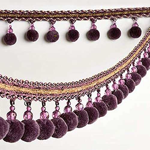 NIHUJALE Fransenbesatz, geflochtene Hängeperlen, 3 Meter Vorhang Borte Perlen Anhänger Zopf Quaste Ball Fringe DIY Nähen Handwerk Tisch Lampenschirme Dekorative(Purple) von NIHUJALE