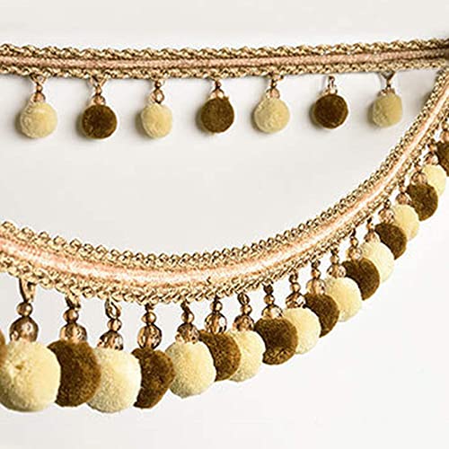 NIHUJALE Fransenbesatz, geflochtene Hängeperlen, 3 Meter Vorhang Borte Perlen Anhänger Zopf Quaste Ball Fringe DIY Nähen Handwerk Tisch Lampenschirme Dekorative(Rice Coffee) von NIHUJALE