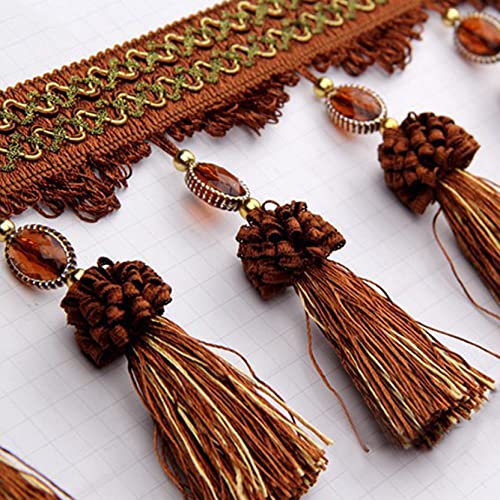 NIHUJALE Fransenbesatz, geflochtene Hängeperlen, 3 Yards Quaste Perlen Fransen for Vorhang Tisch Dekoration DIY Handwerk Nähen Trim Home Room Decor Polster Zubehör(Brown) von NIHUJALE