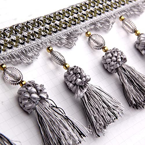 NIHUJALE Fransenbesatz, geflochtene Hängeperlen, 3 Yards Quaste Perlen Fransen for Vorhang Tisch Dekoration DIY Handwerk Nähen Trim Home Room Decor Polster Zubehör(Grey) von NIHUJALE