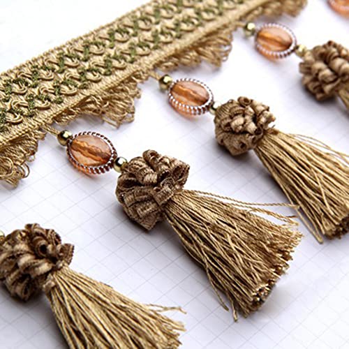 NIHUJALE Fransenbesatz, geflochtene Hängeperlen, 3 Yards Quaste Perlen Fransen for Vorhang Tisch Dekoration DIY Handwerk Nähen Trim Home Room Decor Polster Zubehör(Light Brown) von NIHUJALE