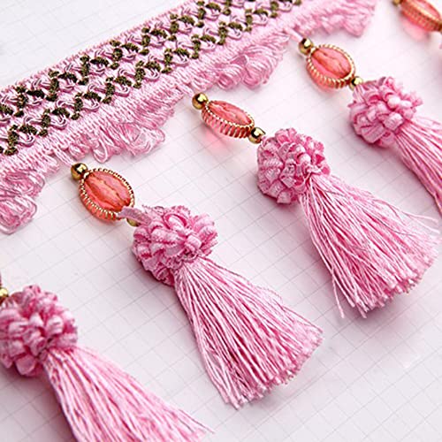 NIHUJALE Fransenbesatz, geflochtene Hängeperlen, 3 Yards Quaste Perlen Fransen for Vorhang Tisch Dekoration DIY Handwerk Nähen Trim Home Room Decor Polster Zubehör(Pink) von NIHUJALE