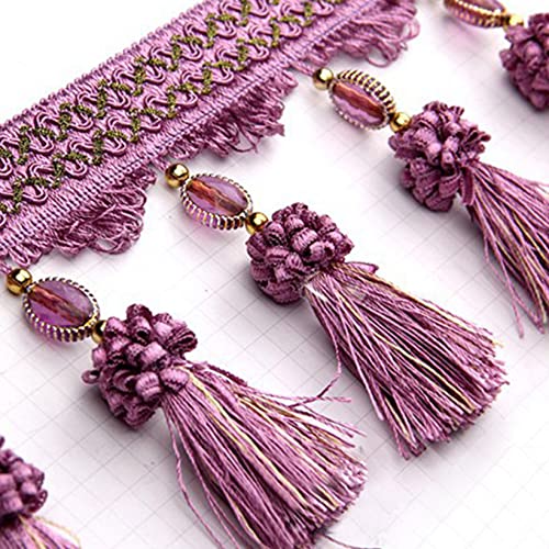NIHUJALE Fransenbesatz, geflochtene Hängeperlen, 3 Yards Quaste Perlen Fransen for Vorhang Tisch Dekoration DIY Handwerk Nähen Trim Home Room Decor Polster Zubehör(Purple) von NIHUJALE