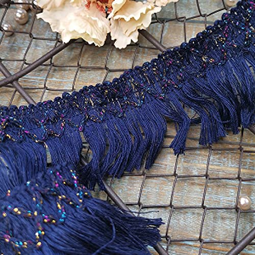 NIHUJALE Fransenbesatz, geflochtene Hängeperlen, Fransen aus Baumwolle, Marineblau und Rosa, for Nähen von Bettwäsche, Vorhängen, DIY-Zubehör(Navy Blue) von NIHUJALE