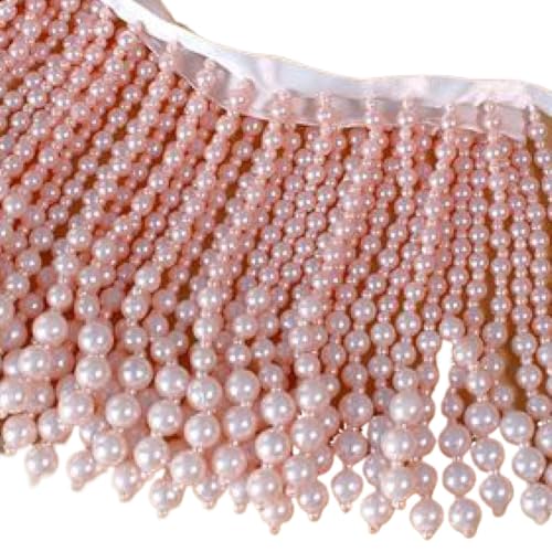 NIHUJALE Fransenbesatz, geflochtene Hängeperlen, Perlen Anhänger Band Spitze Hängen Perle Perlen Quaste Fransen Hochzeit Kleid Kleidung Dekoration DIY Vorhang Nähen Trim(Pink,2 Yards) von NIHUJALE