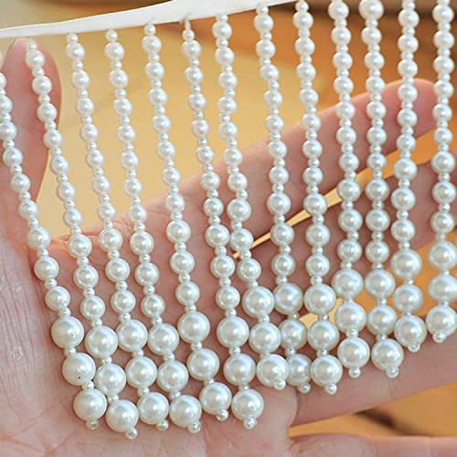 NIHUJALE Fransenbesatz, geflochtene Hängeperlen, Perlen Anhänger Band Spitze Hängen Perle Perlen Quaste Fransen Hochzeit Kleid Kleidung Dekoration DIY Vorhang Nähen Trim(White,2 Yards) von NIHUJALE