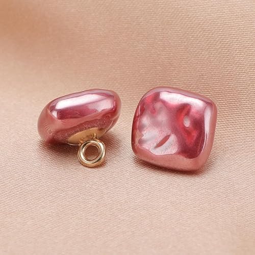 NIHUJALE Knöpfe, 10 STÜCK 10/12 MM Kleine quadratische/runde Kugelperlenknöpfe for Stoffherstellung Harzschaftknopf(Pink,Square Shape 12mm/10pcs) von NIHUJALE