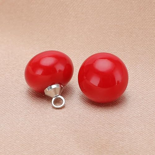 NIHUJALE Knöpfe, 10 STÜCK 10/12 MM Kleine quadratische/runde Kugelperlenknöpfe for Stoffherstellung Harzschaftknopf(Red,Round 10MM/10pcs) von NIHUJALE