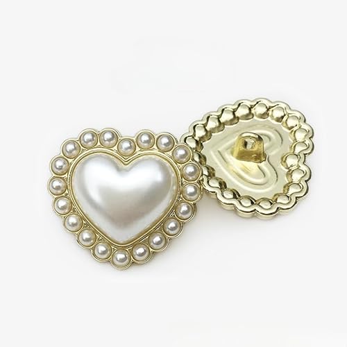 NIHUJALE Knöpfe, 17-28MM 10PCS Lila/Schwarz Herz Form Perle Blume Knöpfe Mantel Perle Knöpfe for Nähen Metall Schaft Taste(10#Gold,17mm) von NIHUJALE