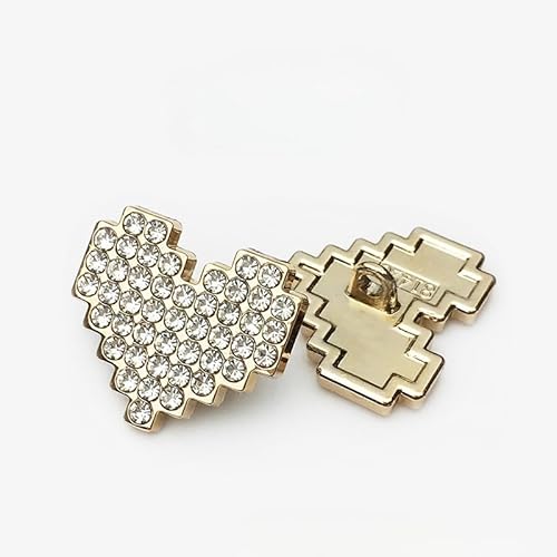 NIHUJALE Knöpfe, 17-28MM 10PCS Lila/Schwarz Herz Form Perle Blume Knöpfe Mantel Perle Knöpfe for Nähen Metall Schaft Taste(11# Gold Diamond,17mm) von NIHUJALE