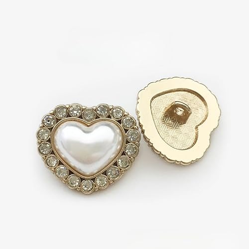 NIHUJALE Knöpfe, 17-28MM 10PCS Lila/Schwarz Herz Form Perle Blume Knöpfe Mantel Perle Knöpfe for Nähen Metall Schaft Taste(16# Gold Diamond,28mm) von NIHUJALE