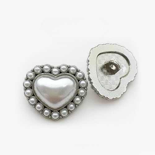NIHUJALE Knöpfe, 17-28MM 10PCS Lila/Schwarz Herz Form Perle Blume Knöpfe Mantel Perle Knöpfe for Nähen Metall Schaft Taste(19# Silver Pearl,28mm) von NIHUJALE