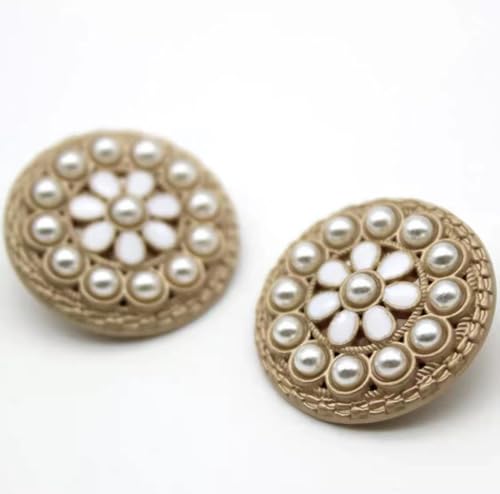 NIHUJALE Knöpfe, 18/23/25/30MM 10 stücke Strass Knöpfe Perle Knöpfe Strass Knöpfe Perle Knöpfe for Kleidung(Gold+White Oil+Pearl,40L=25.0MM) von NIHUJALE