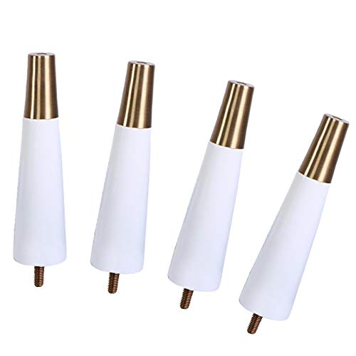 Verstellbare Möbelbeine, Set mit 4 konischen Ersatzbeinen mit M8-Gewindestange for Schreibtisch, Schrank, Stuhl, Tisch, Couch, Ottomane und Kommode, weiße Beine mit Messingbasis, 18 cm Länge(35cm) von NIHUJALE