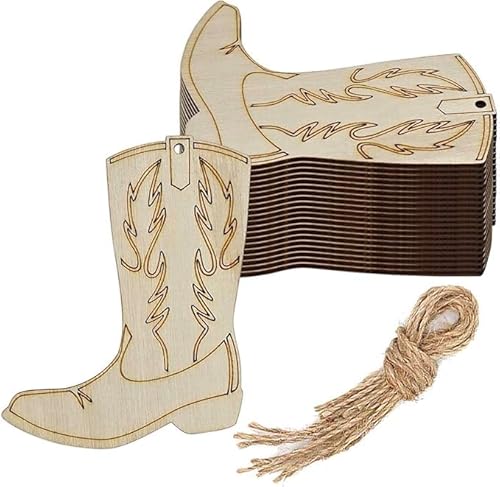 NIIIYTYB 10 Stück Cowboystiefel-Dekoration, Holz, Miniatur-Ornamente, DIY-Handwerk, Holzstiefel-Ausschnitte mit Jute-Schnur, Mini-Stiefel-Dekorationen für Hochzeit, Geburtstag, Party, Kunst und von NIIIYTYB