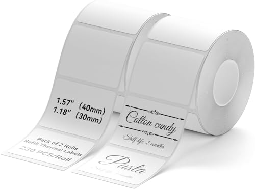 2 x Etiketten Kompatibel mit NIIMBOT B1 B21 B3S Etikettendrucker, 40 x 30mm Etikettierpapier, Schwarzer Druck auf Weißem Etikettierpapier, 230 Etiketten/Pro Rolle (Weiß) von NIIMBOT