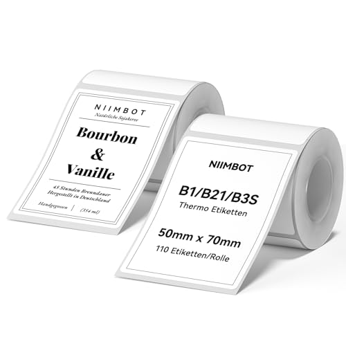 2 x Etiketten Kompatibel mit NIIMBOT B1 B21 B3S Etikettendrucker, 50 x 70mm Etikettierpapier, Schwarzer Druck auf Weißem Etikettierpapier, 110 Etiketten/Pro Rolle (Weiß) von NIIMBOT