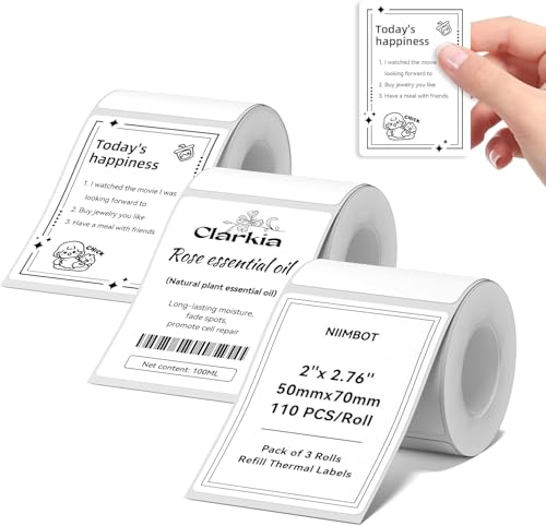 3 ROLLEN Etiketten Kompatibel mit NIIMBOT B1 B21 B3S Etikettendrucker, 50 x 70mm Etikettierpapier, Schwarzer Druck auf Weißem Etikettierpapier, 110 Etiketten/Pro Rolle (Weiß) von NIIMBOT