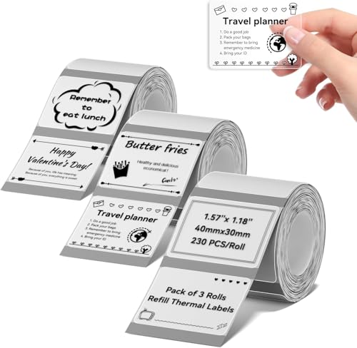 3 Rollen Etiketten Kompatibel mit NIIMBOT B1 B21 B3S Etikettendrucker, 40 x 30mm Etikettierpapier, Schwarzer Druck auf Weißem Etikettierpapier, 230 Etiketten/Pro Rolle (Transparent) von NIIMBOT