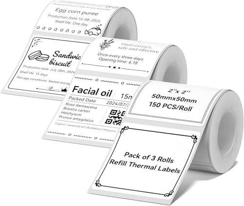3 Rollen Etiketten Kompatibel mit NIIMBOT B1 B21 B3S Etikettendrucker, 50 x 50mm Etikettierpapier, 110 Etiketten/Pro Rolle (Weiß) von NIIMBOT