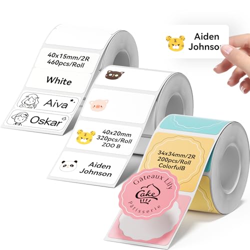 3 Rollen NIIMBOT Größerer Namensaufkleber für Kinder (980 Stück), Etiketten für B1/B21/B3S Etikettendrucker, Wasserfeste Namensschilder für Gegenstände, Optimal für Kita, Kindergarten, Schule von NIIMBOT