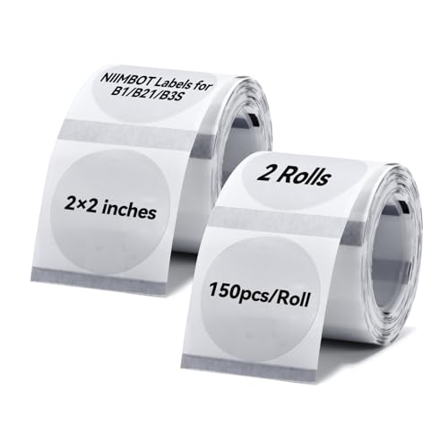 NIIMBOT 2 Rollen Etiketten für B1 B21 B3S, Thermodrucker-Etiketten, 50 x 50 mm, rund, transparent, für DIY-Logo-Design, Glasetikett, Namensschild, Klein, Tt50*50-150Clear von NIIMBOT