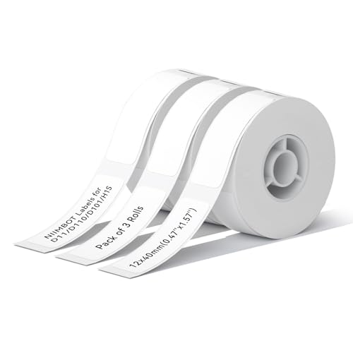 NIIMBOT 3 Rolls Labels for D11/D110/D101/H1S, Thermal Printer Labels 0.47" x 1.57"(12x40mm), NIIMBOT Labels for Logo/Jar Label/Home/Kitchen(White) von NIIMBOT