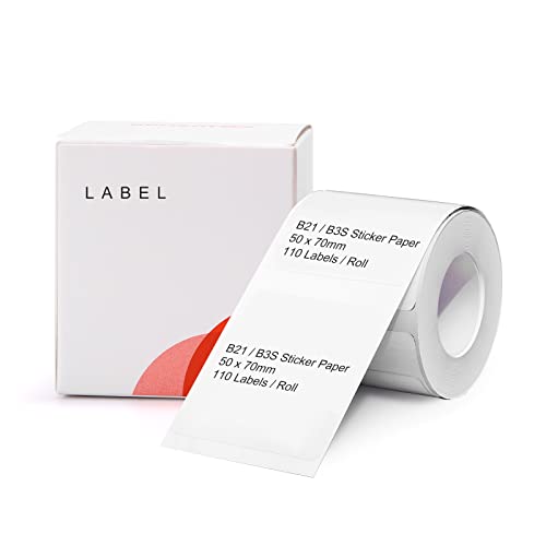 NIIMBOT B21/B3S Etikettierband, 50 x 70 mm, wasserdicht, Ersatz für Etikettierung, selbstklebend, 1 Rolle mit 110 Stück (weiß) von NIIMBOT