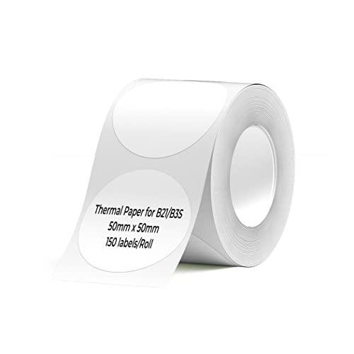 NIIMBOT B21/B3S rundes Etikettenband, 50 x 50 mm, wasserdicht, Ersatz für Papier, Versandadresse, Beschriftung, Ersatz mit selbstklebend, 1 Rolle mit 150 Stück (weiß) von NIIMBOT