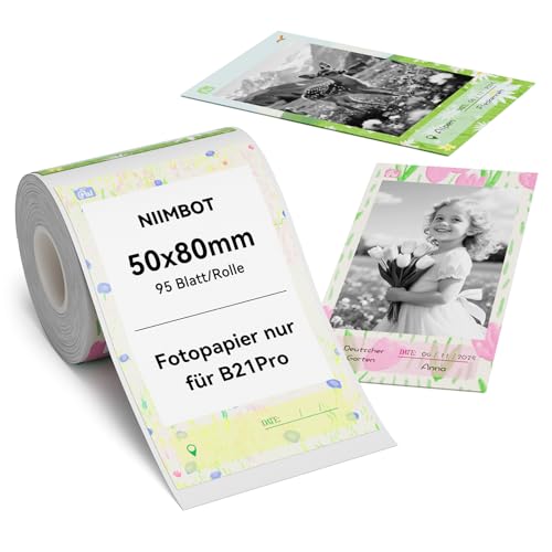NIIMBOT Etiketten, Fotopapier nur für B21Pro Etikettendrucker, 50 x 80mm 95 Etiketten pro Rolle Thermopapier Aufkleber Etikettenband Etikettenrolle für Fotos, Notizen, Memos und DIY, Garden NIIMBOT Etiketten, Fotopapier nur für B21Pro Etikettendrucker, 50 x 80mm 95 Etiketten pro Rolle Thermopapier Aufkleber Etikettenband Etikettenrolle für Fotos, Notizen, Memos und DIY, Garden von NIIMBOT