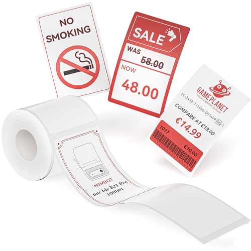 NIIMBOT Etiketten, Rot und Schwarz Bedruckte Etiketten nur für B21Pro Etikettendrucker, Thermopapier Aufkleber Etikettenband für Supermärkte, Geschäfte, Büros, Scrapbooking, 50x80mm 95 Blatt, Weiß von NIIMBOT