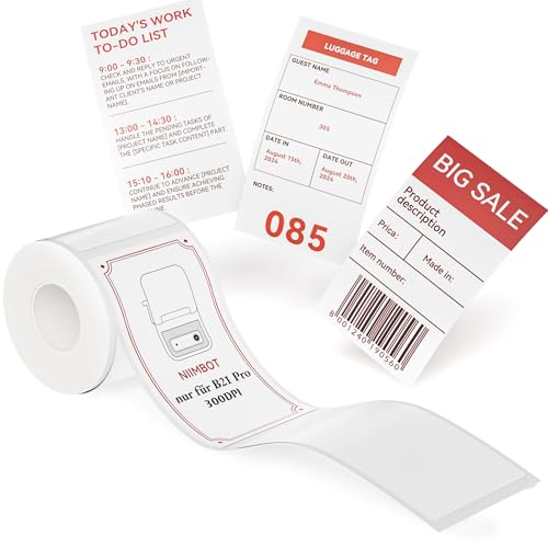 NIIMBOT Etiketten, Rot und Schwarz Bedruckte Etiketten nur für B21Pro Etikettendrucker, Thermopapier Aufkleber Etikettenband für Supermärkte, Geschäfte, Büros, Scrapbooking, 50x90mm 90 Blatt, Weiß von NIIMBOT