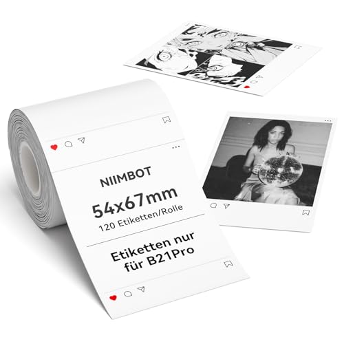 NIIMBOT Etiketten, Fotopapier nur für B21Pro Etikettendrucker, Thermopapier Aufkleber Etikettenband für Fotos, Notizen, Memos und DIY, 54 x 67mm 120 Etiketten pro Rolle Etikettenrolle, Weiß NIIMBOT Etiketten, Fotopapier nur für B21Pro Etikettendrucker, Thermopapier Aufkleber Etikettenband für Fotos, Notizen, Memos und DIY, 54 x 67mm 120 Etiketten pro Rolle Etikettenrolle, Weiß von NIIMBOT