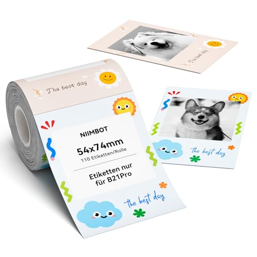 NIIMBOT Etiketten, Fotopapier nur für B21Pro Etikettendrucker, Thermopapier Aufkleber Etikettenband für Fotos, Notizen, Memos und DIY, 54 x 74mm 110 Etiketten pro Rolle Etikettenrolle, Best Day NIIMBOT Etiketten, Fotopapier nur für B21Pro Etikettendrucker, Thermopapier Aufkleber Etikettenband für Fotos, Notizen, Memos und DIY, 54 x 74mm 110 Etiketten pro Rolle Etikettenrolle, Best Day von NIIMBOT