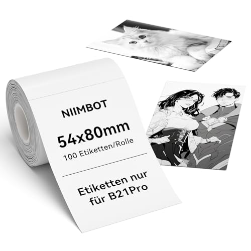 NIIMBOT Etiketten, Fotopapier nur für B21Pro Etikettendrucker, Thermopapier Aufkleber Etikettenband für Fotos, Notizen, Memos und DIY, 54 x 80mm 100 Etiketten pro Rolle Etikettenrolle, Weiß NIIMBOT Etiketten, Fotopapier nur für B21Pro Etikettendrucker, Thermopapier Aufkleber Etikettenband für Fotos, Notizen, Memos und DIY, 54 x 80mm 100 Etiketten pro Rolle Etikettenrolle, Weiß von NIIMBOT