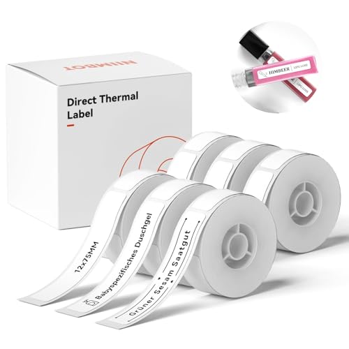 NIIMBOT Etiketten Selbstklebend, 12 x 75mm Thermo Etikettenband, Kompatibel mit D110 D11 D101 Etikettendrucker, 6 Rollen von NIIMBOT