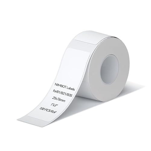 NIIMBOT Etiketten Selbstklebend, 25 x 76mm Etikettierpapier Kompatibel mit B1 B21 B3S Etikettendrucker, Schwarzer Druck auf Weißem Etikettierpapier, 110 Etiketten/Pro Rolle (Weiß) von NIIMBOT