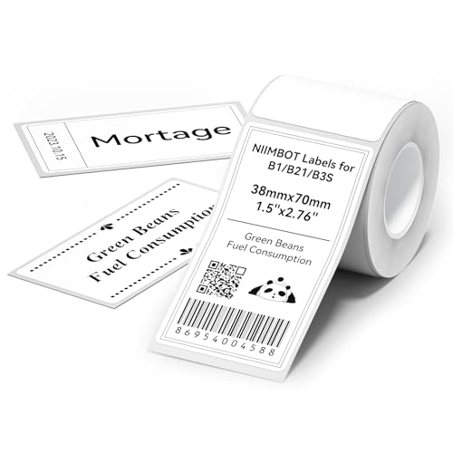NIIMBOT Etiketten Selbstklebend, 38 x 70mm Etikettierpapier Kompatibel mit B1 B21 B3S Etikettendrucker, Schwarzer Druck auf Weißem Etikettierpapier, 110 Etiketten/Pro Rolle (Weiß) von NIIMBOT