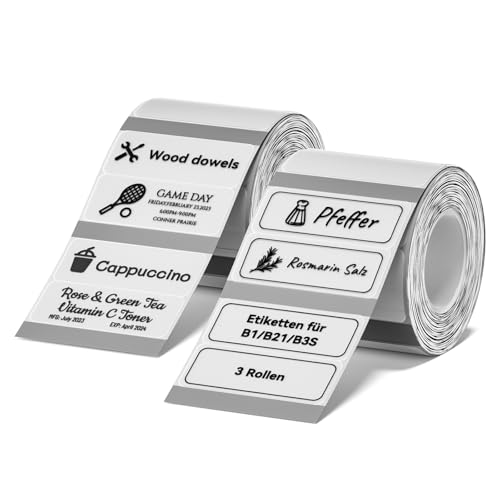 NIIMBOT Etiketten Selbstklebend Etikettenband für B21/ B1/ B3S Etikettendrucker, 40x15mm(2Reihe) Thermo Etikettenband für Büro, Schule, 460 Etiketten/Rolle (2-Rollen-Pack, Transparent) von NIIMBOT