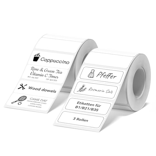 NIIMBOT Etiketten Selbstklebend Etikettenband für B21/ B1/ B3S Etikettendrucker, 40x15mm(2Reihe) Thermo Etikettenband für Büro, Schule, 460 Etiketten/Rolle (2-Rollen-Pack, Weiß) von NIIMBOT