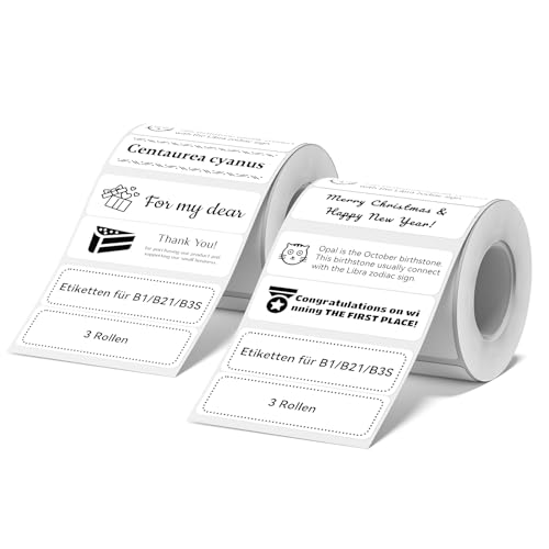 NIIMBOT Etiketten Selbstklebend Etikettenband für B21/ B1/ B3S Etikettendrucker, 50x15mm(2Reihe), Thermo Etikettenband für Büro, Schule, 460 Etiketten/Rolle (2-Rollen-Pack, Weiß) von NIIMBOT