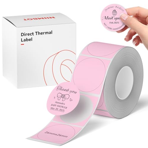 NIIMBOT Etiketten Selbstklebend Kompatible mit NIIMBOT B1/B21/B3S Thermo Etikettendrucker,Thermo Papier für Schule, Zuhause, Büro, Kleine Unternehmen (Rosa-Runden-26 x 26mm) von NIIMBOT