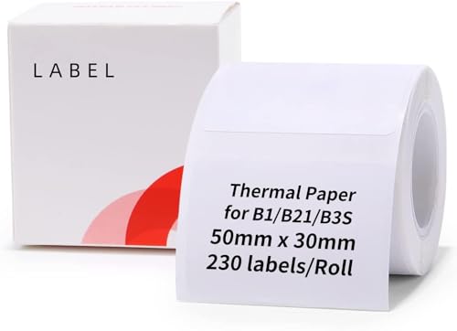 NIIMBOT Etiketten Selbstklebend Rolle für B21 / B1 (Weiß, 1 Rolle 50x30) von NIIMBOT