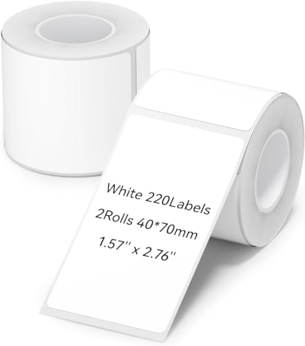 NIIMBOT Etiketten Selbstklebend Rolle für B21 / B1, 40mm x 70mm 110 Etiketten/Rolle, 2-Rollen Thermo-Etikettenband für Home-Office-Etikettenbänder, Weiß von NIIMBOT
