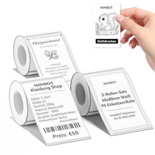 NIIMBOT Etiketten Selbstklebender Etikettenband für B1 / B21 / B3S Etikettendrucker, 50mm x 80mm 95 Etiketten/Rolle, 3-Rollen Thermo-Etikettenband für Supermärkte, Einzelhandel, Büro, Weiß NIIMBOT Etiketten Selbstklebender Etikettenband für B1 / B21 / B3S Etikettendrucker, 50mm x 80mm 95 Etiketten/Rolle, 3-Rollen Thermo-Etikettenband für Supermärkte, Einzelhandel, Büro, Weiß von NIIMBOT