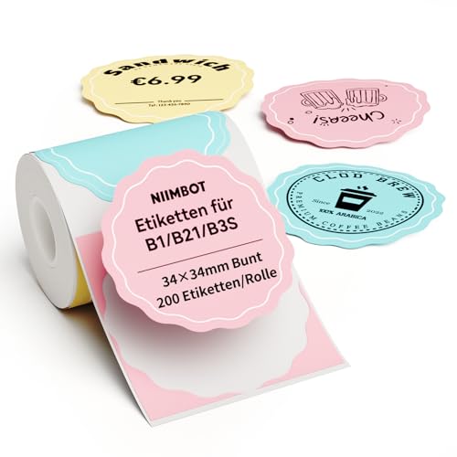 NIIMBOT Etiketten für B1 B21 B3S Etikettendrucker, 34 x 34mm 200 Etiketten/Rolle, Selbstklebender Etikettenband für Supermärkte, Einzelhandel, Büro, Bunt NIIMBOT Etiketten für B1 B21 B3S Etikettendrucker, 34 x 34mm 200 Etiketten/Rolle, Selbstklebender Etikettenband für Supermärkte, Einzelhandel, Büro, Bunt von NIIMBOT