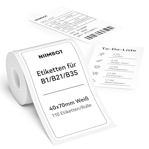 NIIMBOT Etiketten Selbstklebender Etikettenband für B1 B21 B3S Etikettendrucker, 40 x 70mm 110 Etiketten/Rolle, 1 Rolle Thermo-Etikettenband für Supermärkte, Einzelhandel, Büro, Weiß NIIMBOT Etiketten Selbstklebender Etikettenband für B1 B21 B3S Etikettendrucker, 40 x 70mm 110 Etiketten/Rolle, 1 Rolle Thermo-Etikettenband für Supermärkte, Einzelhandel, Büro, Weiß von NIIMBOT