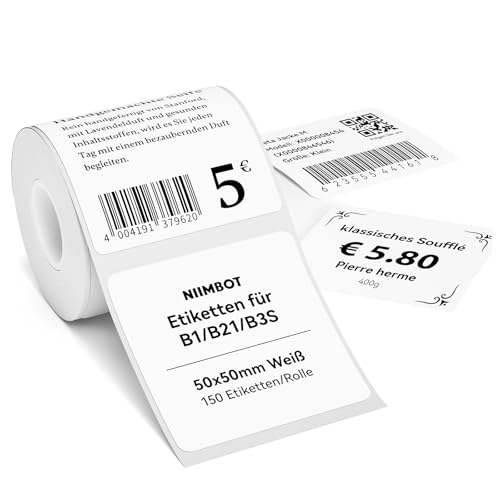 NIIMBOT Etiketten Selbstklebender Etikettenband für B1 B21 B3S Etikettendrucker, 50 x 50mm 150 Etiketten/Rolle, 1 Rolle Thermo-Etikettenband für Supermärkte, Einzelhandel, Büro, Weiß NIIMBOT Etiketten Selbstklebender Etikettenband für B1 B21 B3S Etikettendrucker, 50 x 50mm 150 Etiketten/Rolle, 1 Rolle Thermo-Etikettenband für Supermärkte, Einzelhandel, Büro, Weiß von NIIMBOT